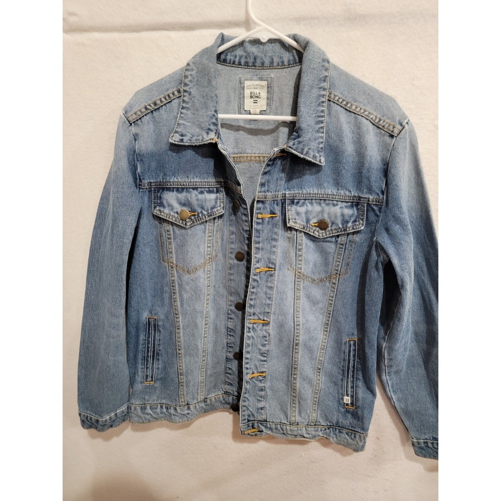 Billabong Mens L Denim Trucker Jacket Light Wash 100% Cotton Boho Surf Skate